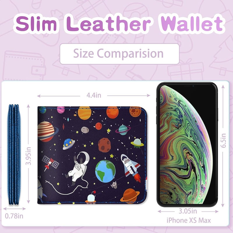 Funermei Cute Wallet for Teen Boys Leather Bifold Wallet Girls Cool Cartoon Space Planet Astronaut Credit Card Holder RFID Blocking Id Cash Slim Small Bi Fold Wallets with Coin Pocket Teens Little Boy - Image 2